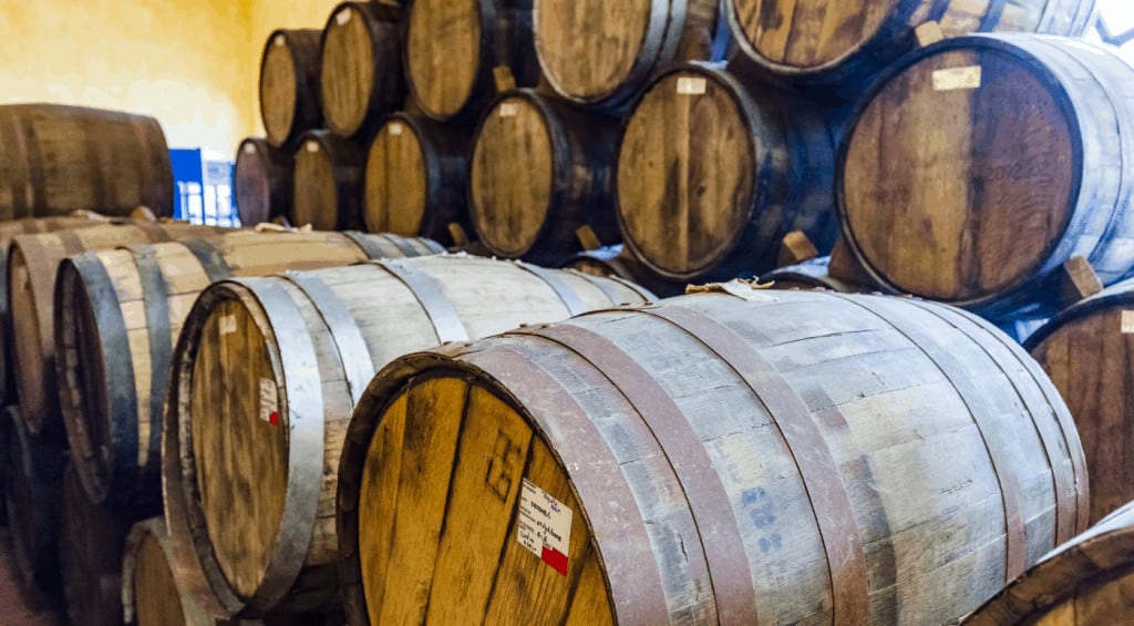 Warehouse of wooden barrels.