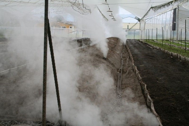 Sterilizing soil with steam.