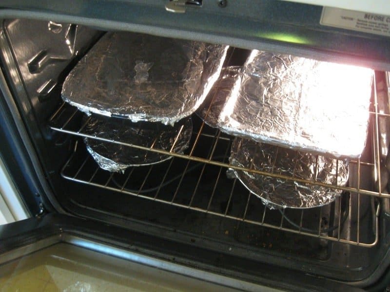 Sterilizing soil in an oven.